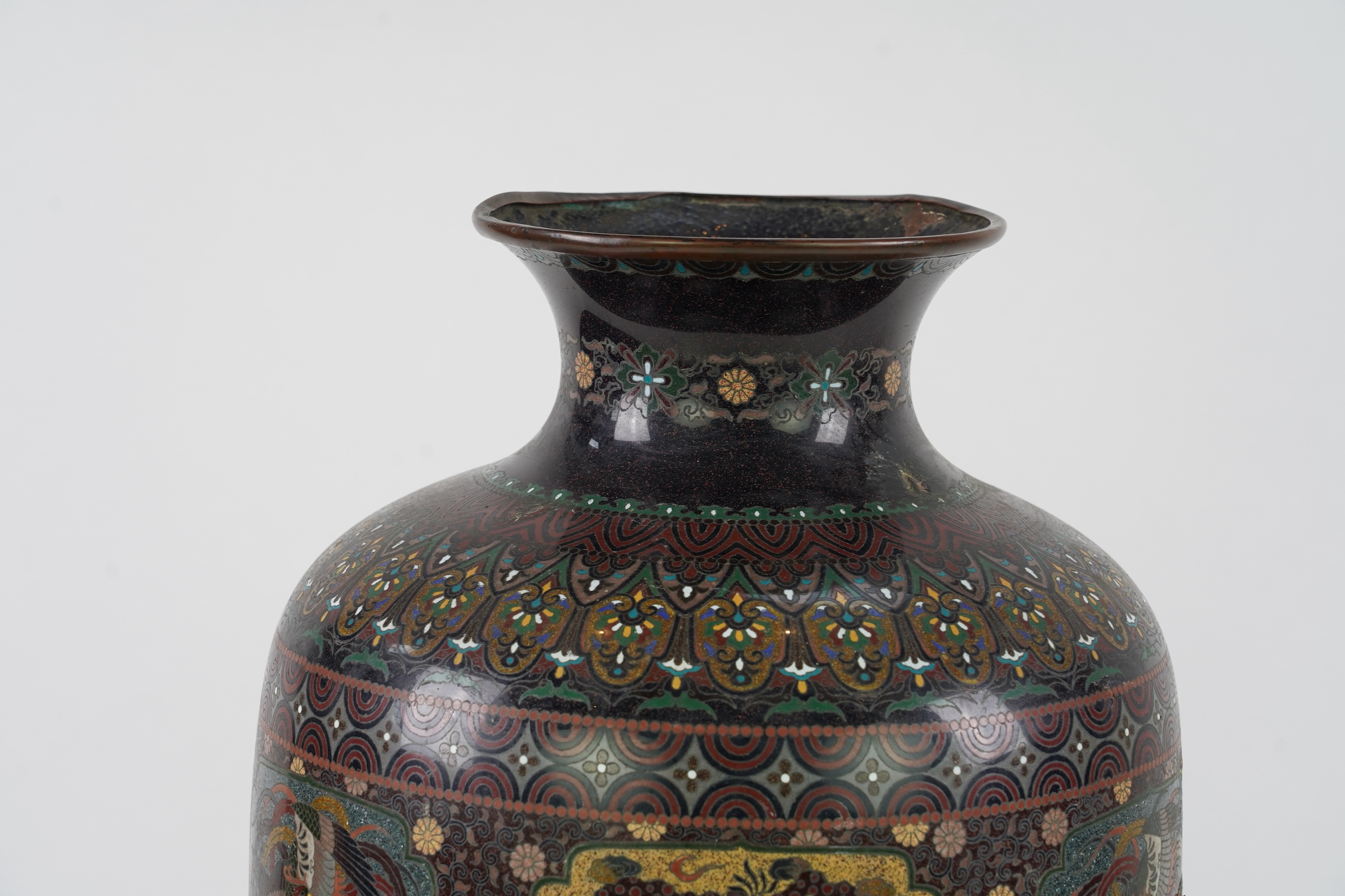 A massive Japanese cloisonné enamel vase, Kyoto, early 20th century